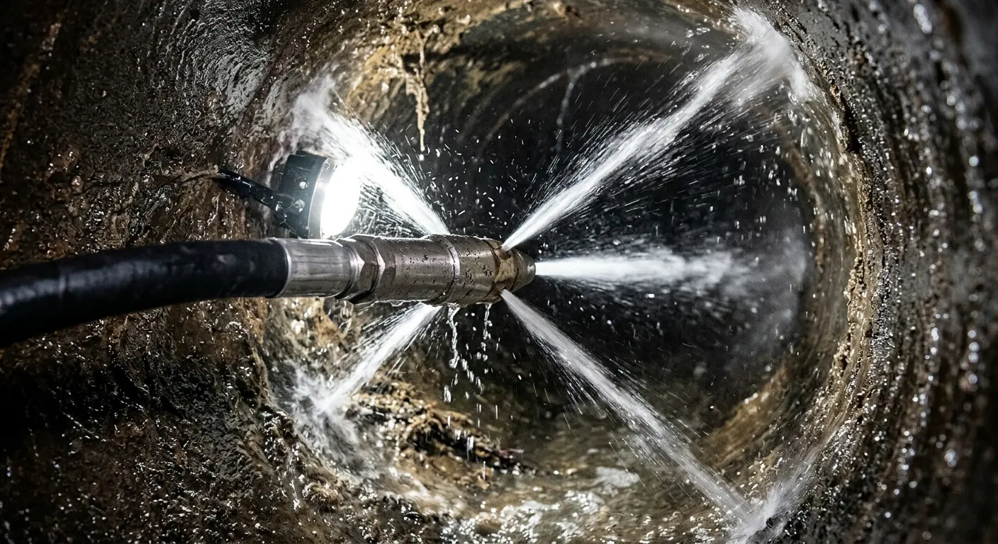 High-pressure hydro jetting nozzle cleaning sewer pipe for Trenchless Sewer Repair in Shakopee